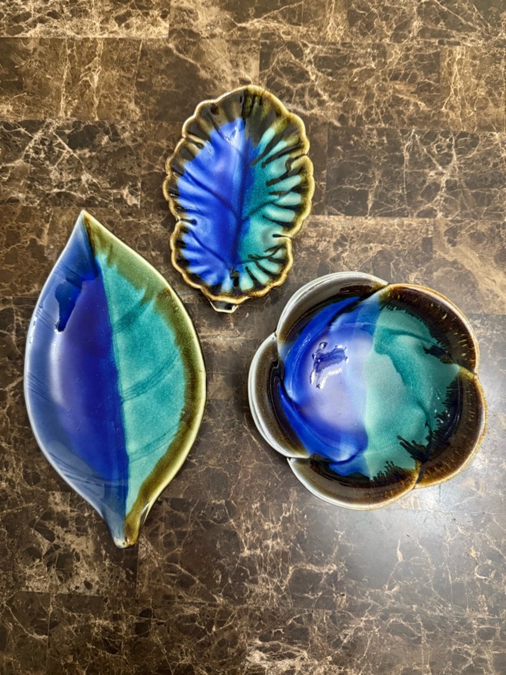 Handmade Blue-Green Ceramic Leaf Trinket Dishes